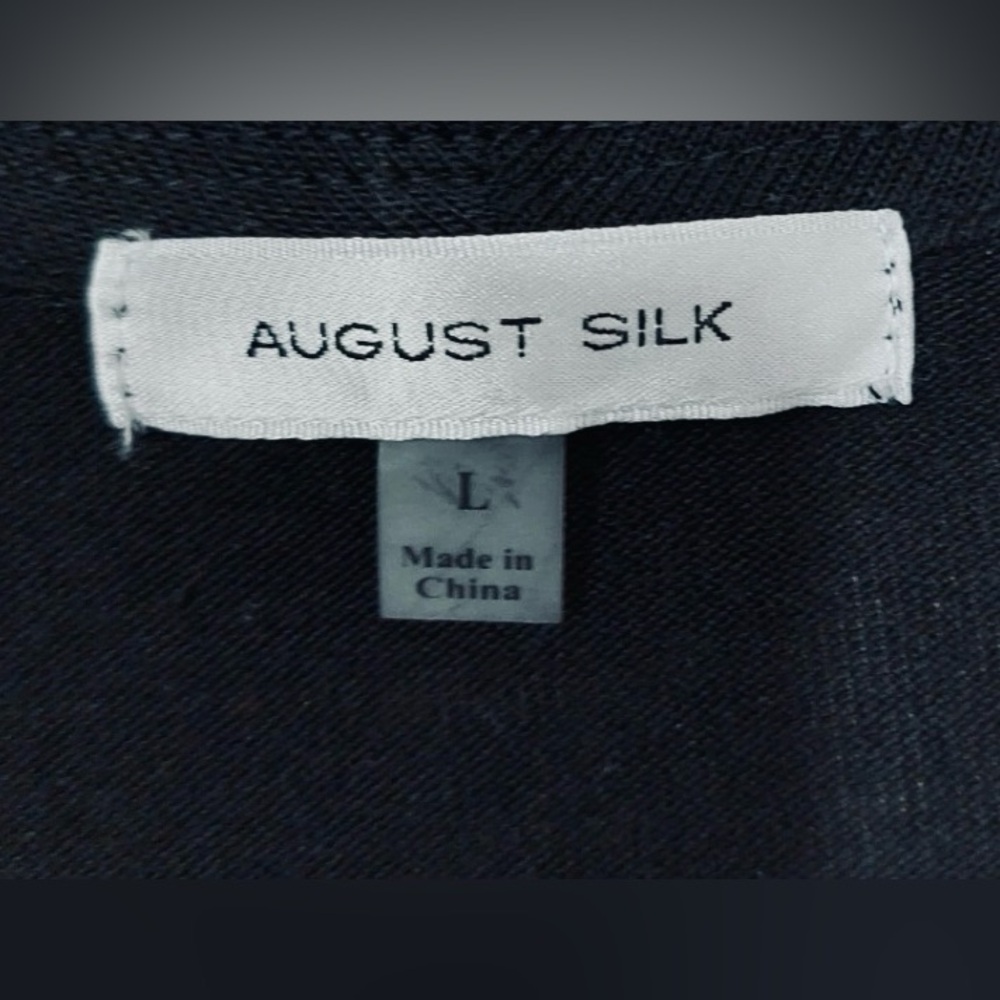 August Silk, Draped Open Front Black Flowing Cardigan Sheer Bell Cuffs. Large - Picture 3 of 12
